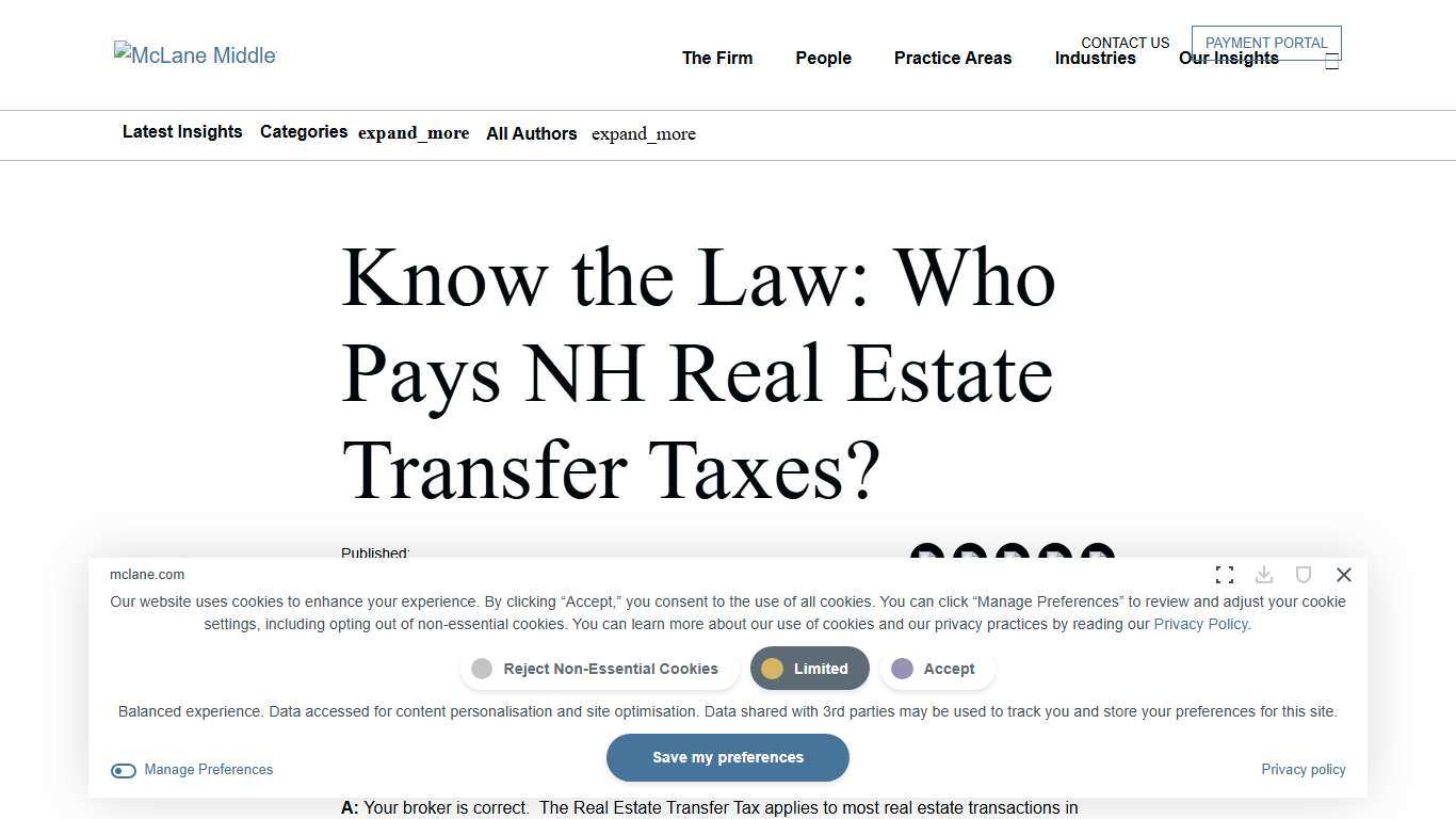 Know the Law: Who Pays NH Real Estate Transfer Taxes? - McLane Middleton