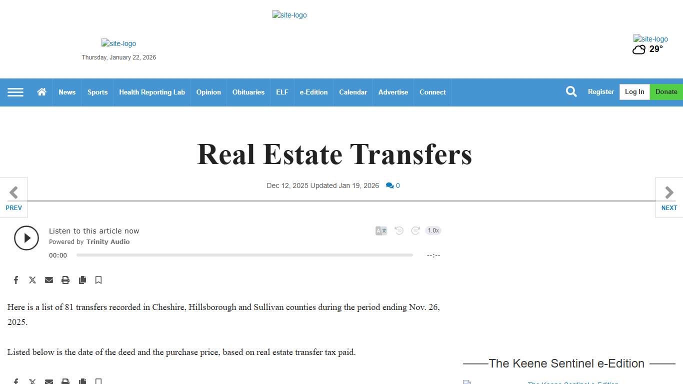 Real Estate Transfers | | keenesentinel.com